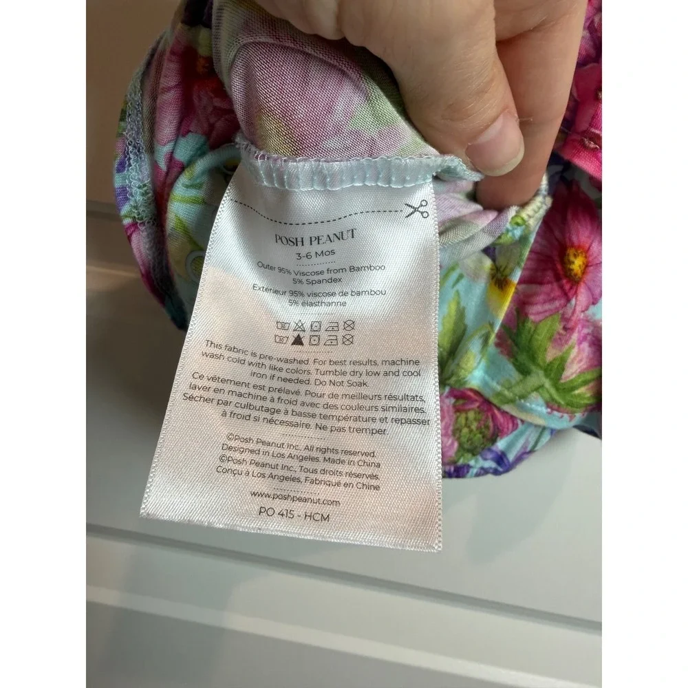 12. Posh Peanut Floral Ruffle Bodysuit Blue Pink Bamboo Viscose 3-6 Months